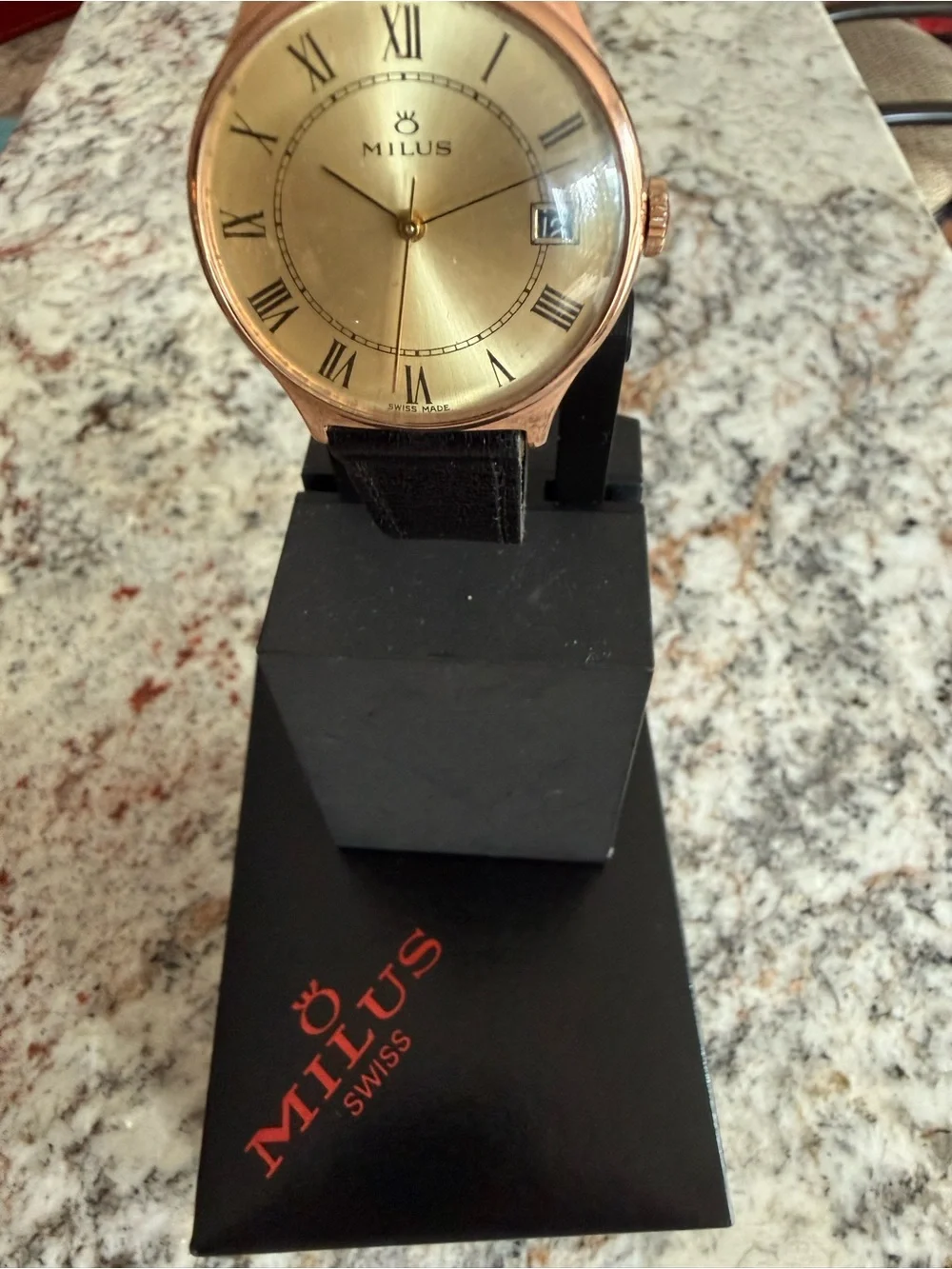 Classic Men's Milus Swiss Rose Gold with Black Leather Strap